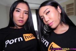 Two Asian shemale teens get together for a PornHub special threesome